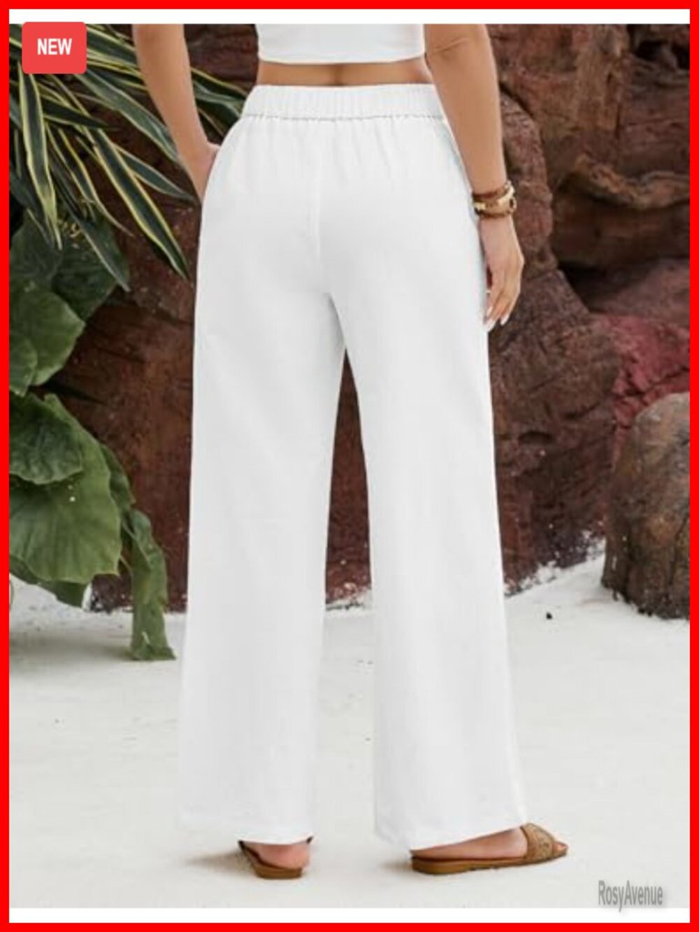 100% Cotton Wide Leg Palazzo Pants Elastic Waist Comfy Trousers - Picture 2 of 6